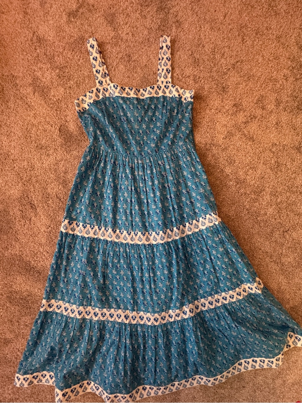 J. Crew Teal Floral Tiered Sundress with White Trim